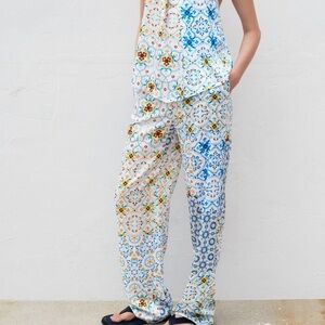Zara Printed Patchwork Wide Leg Pants XS